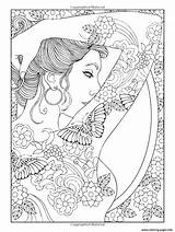 Coloring Woman Pages Tattooed Adult Shoulder Printable Tattoo Book Print Adults Colouring Tattoos Lady Color Designs Books Dover Japanese Tatoo sketch template