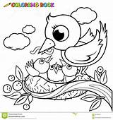 Nest Coloring Birds Cute Bird Book Vector Feeding Young Illustration Designlooter sketch template