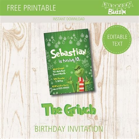 printable  grinch birthday party invitations birthday buzzin