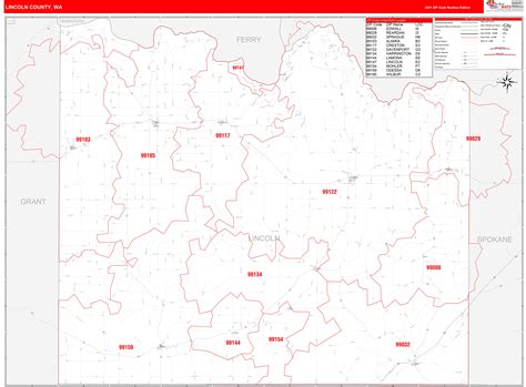 Lincoln County Wa Zip Code Wall Map Red Line Style By Marketmaps