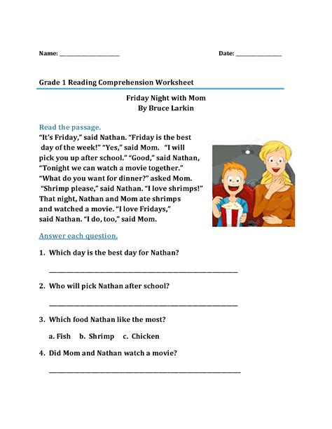 simple reading comprehension passages  grade  printable worksheet