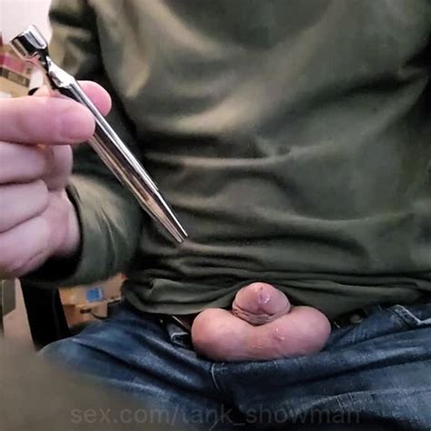 Tank Showman Playing With Urethral Insert Urethra Penis Insertion