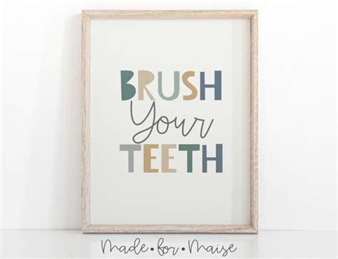 brush  teeth sign bathroom commands bathroom print kids etsy
