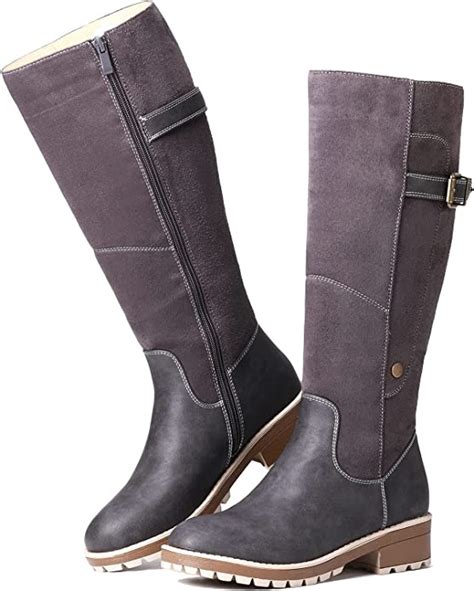 gracosy knie laarzen voor vrouwen winter bont gevoerde warme knie hoge laarzen lage platte hak