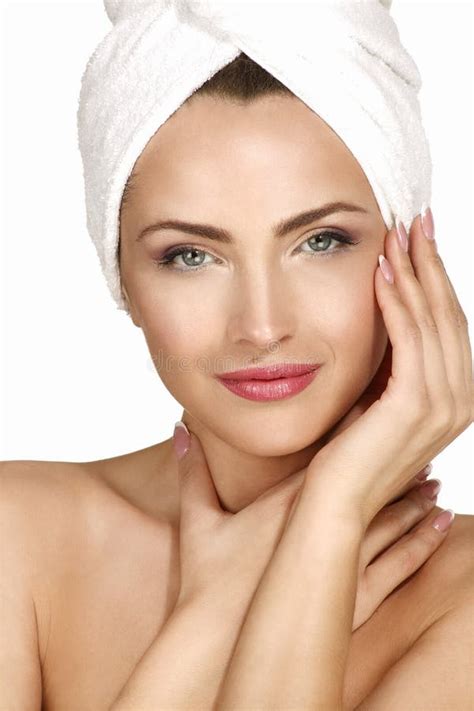 portrait   beautiful woman enjoying spa treatment stock photo