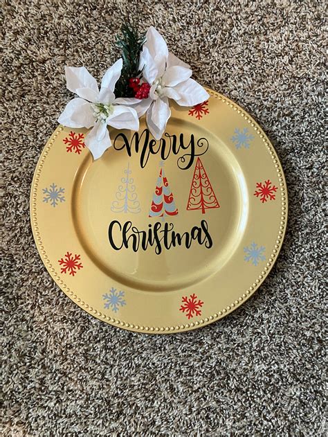 merry christmas charger plate decoration etsy