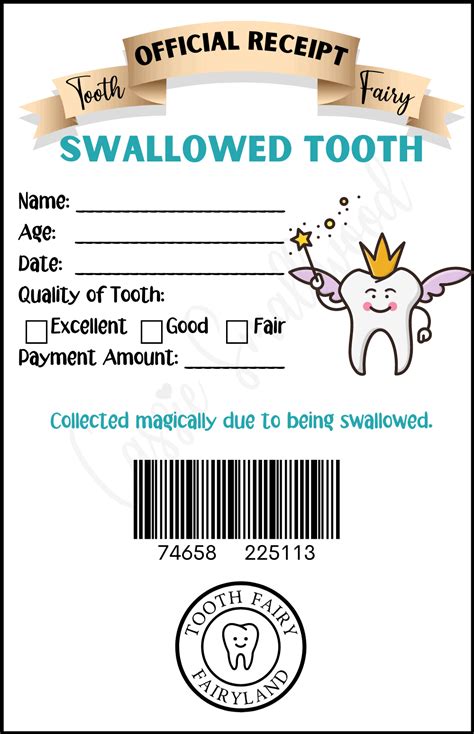 printable tooth fairy receipt  swallowed tooth cassie smallwood