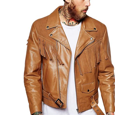 suede fringe detailing motorcycle jacket  men
