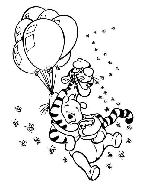 floating   balloons winnie  pooh coloring pages cartoon