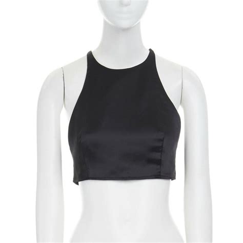 misha collection black polyester blend cross strap cropped top s for