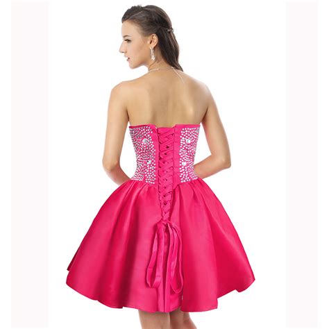Sexy Hot Pink A Line Sweetheart Neck Crystal Short Mini Cocktail Prom