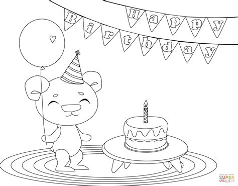 birthday bear coloring page  printable coloring pages