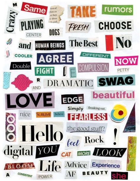 printable  magazine words sheet  collage art
