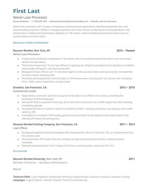 mortgage loan processor resume    resume worded