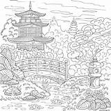 Japonais Adulte Pagode Lac Arbres Pierres Gratuit sketch template