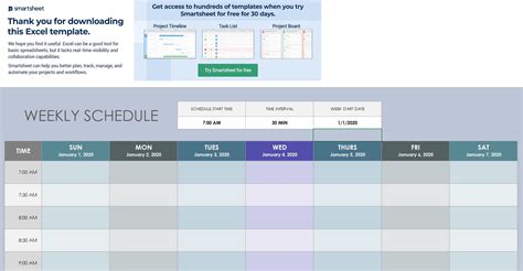 weekly schedule template exceltemplate