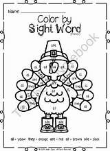 Sight Word Thanksgiving Words Color Teachersnotebook Kindergarten Printables Primer Pages sketch template