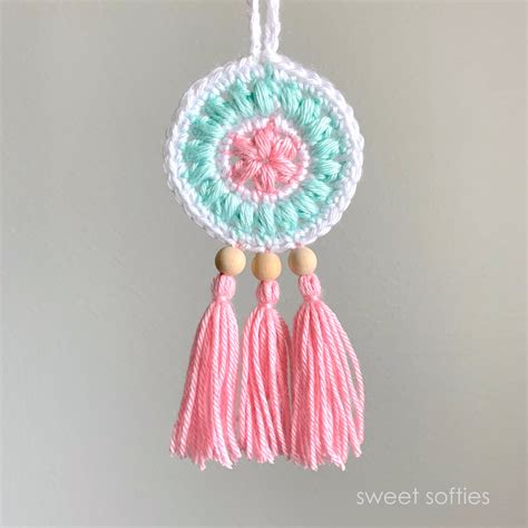 crochet dreamcatcher  inches pink  blue fiber arts art