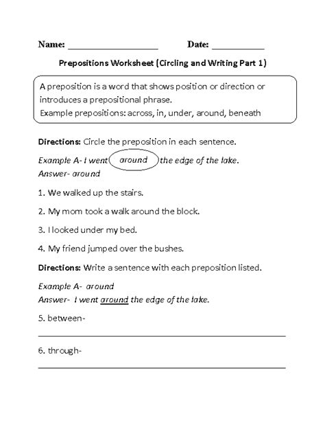 circling  writing prepositions worksheet grammer pinterest