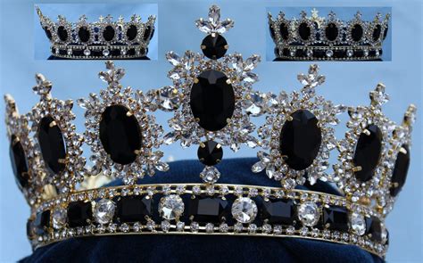 mens unisex rhinestone gold full black royal premium crown
