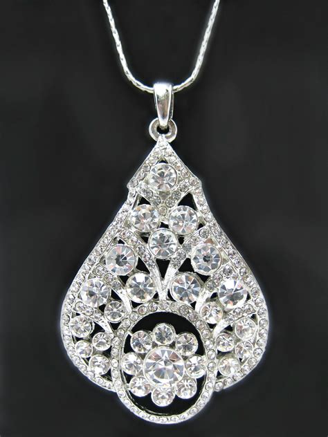 beautiful crystal rhinestone pendant  earrings silver set  luulla