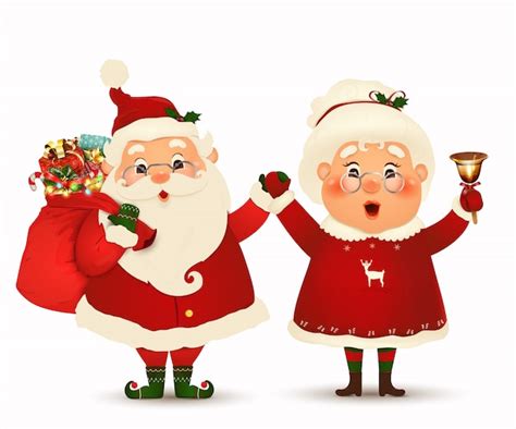 Premium Vector Mrs Claus Together Cartoon Character Of Happy Santa