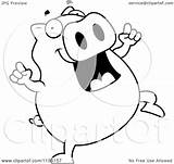 Pig Doing Dance Happy Coloring Clipart Cartoon Outlined Vector Thoman Cory Royalty sketch template