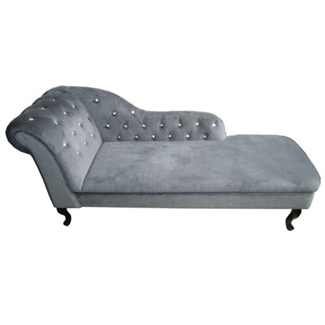 charcoalgrey velvet diamante chaise lounge left armrest