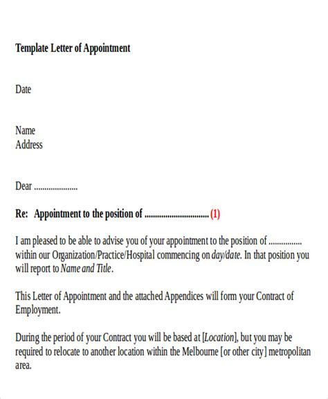 sample business appointment letter templates   ms word