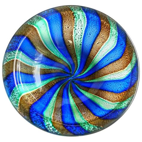Murano Silver Flecks Pinwheel Stripes Italian Art Glass