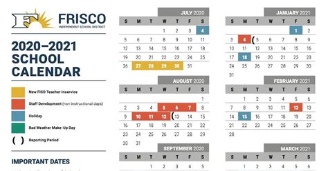 frisco isd  calendar calendar page