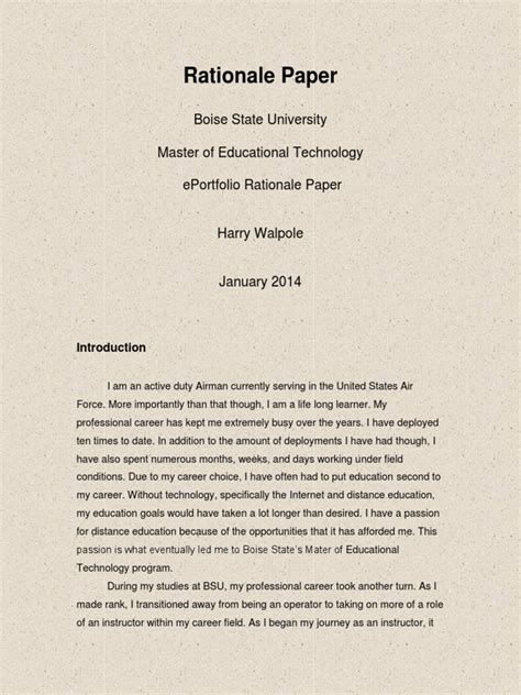rationale paper boise state university master  educational