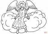 Coloring Angel Cloud Sitting Pages Drawing Angels Printable Christmas sketch template