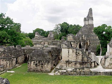 tikal maya pyramids  temple ruins   jungle  guatemala