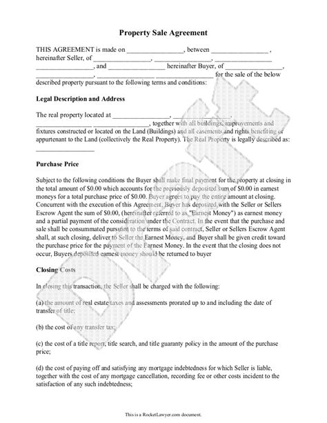 property sale agreement template sample faqs real estate