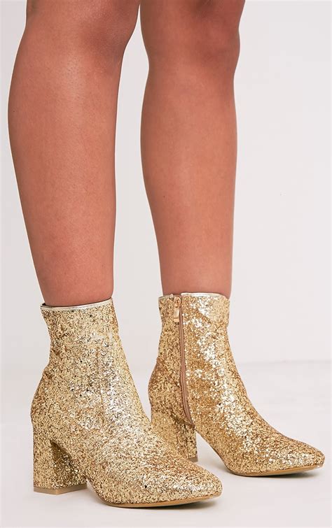 Rhianne Gold Glitter Ankle Boots Boots Prettylittlething