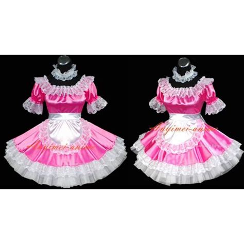 sexy sissy maid satin pink dress uniform cosplay costume tailor made on