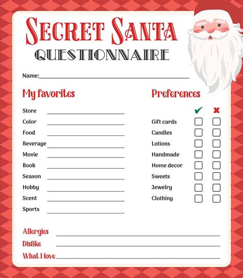 A Printable Santa Question Sheet With The Words Secret Santa