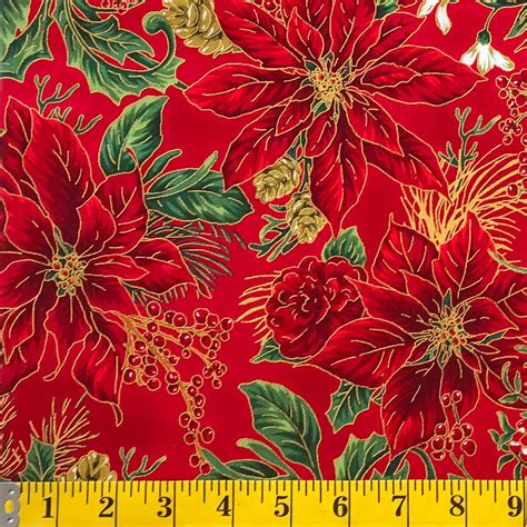 jordan fabrics metallic christmas blossom   redgold poinsettia