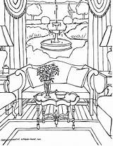Coloring Pages Interior House Room Color Perspective Drawing Adults Living Adult Colouring Drawings Rooms Printable Interiors Getcolorings Hom Print Fred sketch template