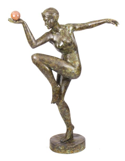 vintage art deco bronze statue  dancing lady  ball late  cent barnebys