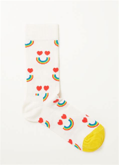 happy socks happy rainbow sokken met print gebroken wit de bijenkorf