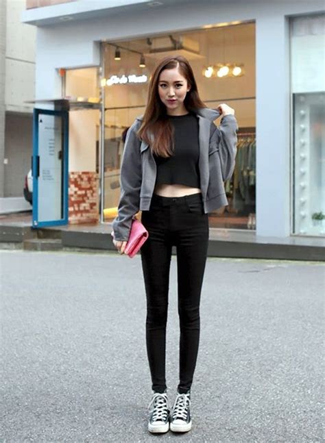 cute skinny black jeans outfit  ulzzang fashion korean street fashion fashion