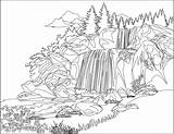 Ausmalbilder Waterfall Landschaft Berge Landschaften Paisagem Natureza Erwachsene Wasserfall Malvorlagen Ausdrucken Wald Ausmalbild Underwater Cachoeira Montanhas Albanysinsanity Malvorlage Coloringhome Bonita sketch template