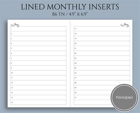 printable lined monthly calendar calendar  planning