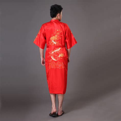 plus size xxxl red men dragon robe chinese male silk satin nightwear