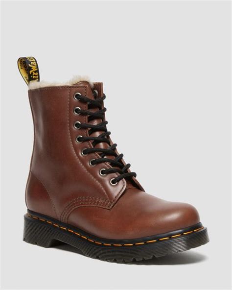 dr martens  serena faux fur lined leather boots  brown lyst uk