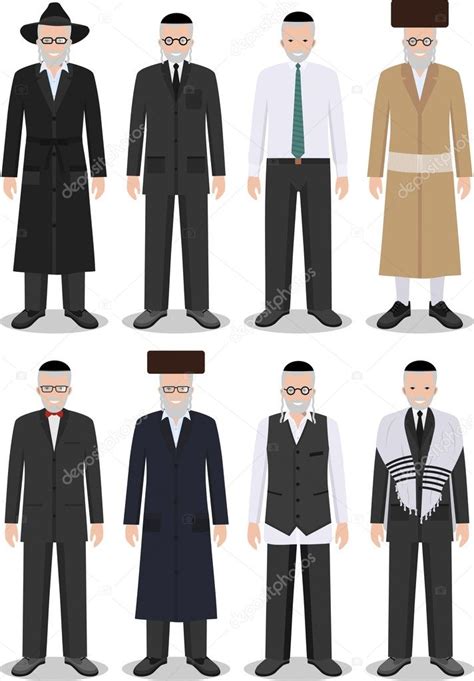 set van verschillende staande joodse oude mannen  de traditionele kleding geisoleerd op een