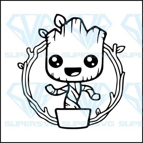 baby groot outline svg png instant  cricut  silhouette