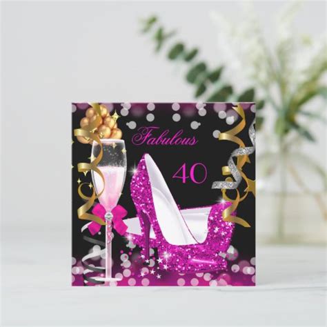 Fabulous 40 Hot Pink Gold Bubbles Glitter Party Invitation Zazzle